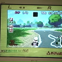 Mario Kart is demoed on the Game Boy Advance using a Wide Boy 64.